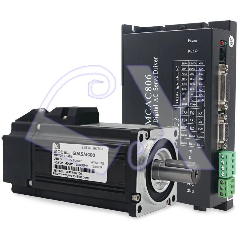 

JMC 400W Low voltage AC servo motor driver kit 60VDC 1.27N.m NEMA24 1250 line 3000rpm 60ASM400+MCAC806 Full closed digital drive