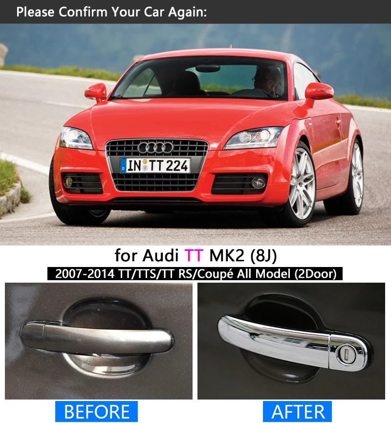 Автомобильный хромированный комплект для отделки дверных ручек Audi TT 8j 2007 2008 2009 2010
