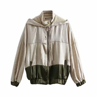 2019 european and american spring new womens color matching jacket casual zipper bomber jacket