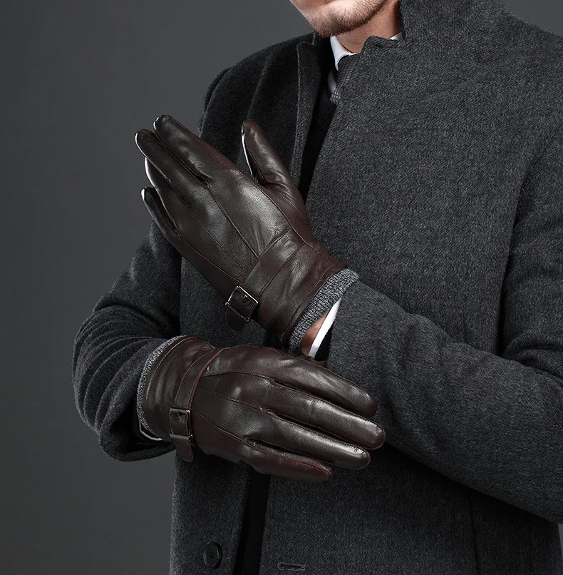 Новые кожаные зимние перчатки guantes, теплые перчатки из овчины, мужские кожаные перчатки, простые противоскользящие перчатки для мужчин KWA559