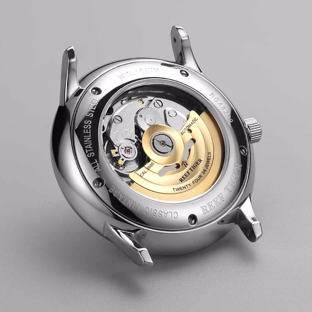 

Reef Tiger/RT Dress Watches Mens Tourbillon Steel Watches Genuine Leather Strap Automatic Analog Watche RGA8239
