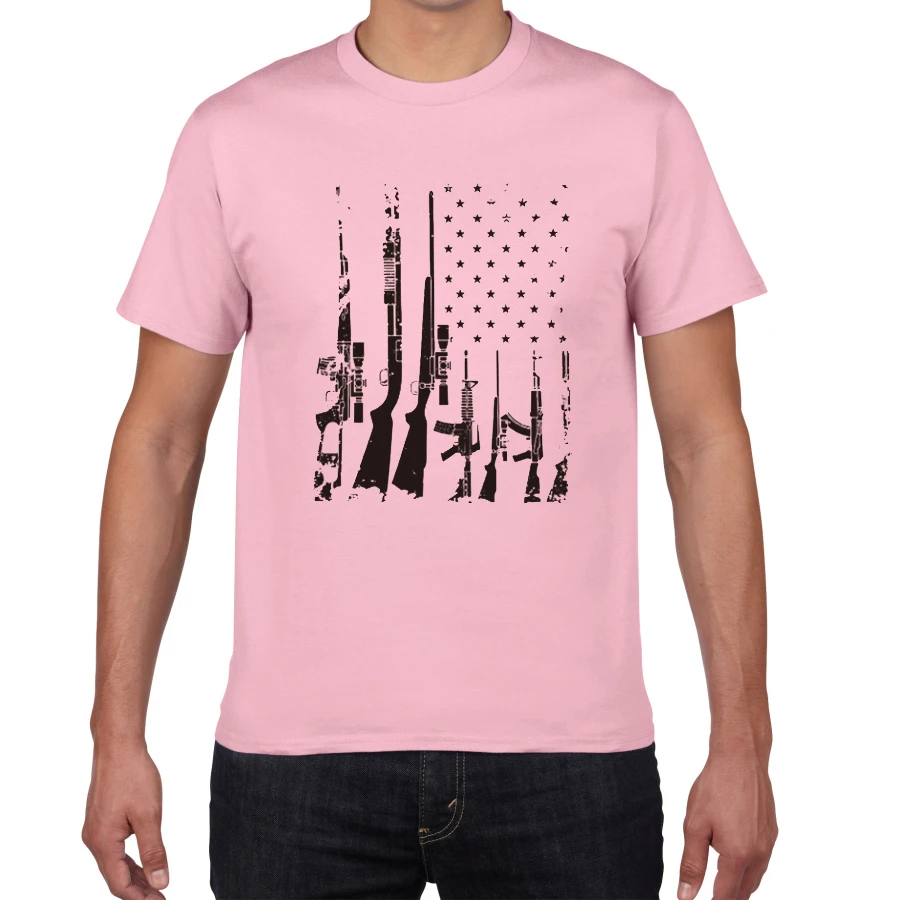 pink Американский флаг, пулеметы, Мужская футболка, дух ковки, одежда, состаренный Флаг США, пистолет, хлопок, Мужская футболка, большие размеры, футболка для мужчин - Цвет: pink