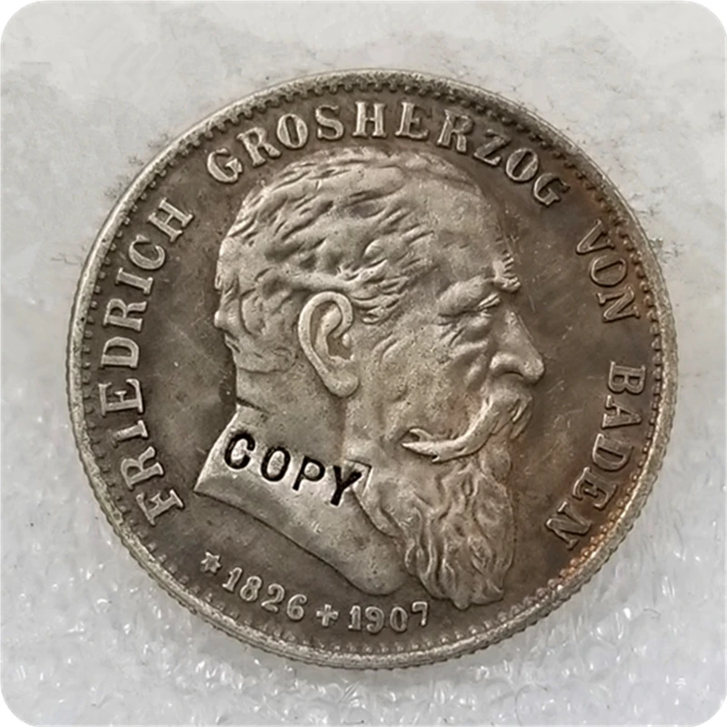 1907 немецкие Штаты Баден 2 Марка монета король Friedrich копия бесплатная