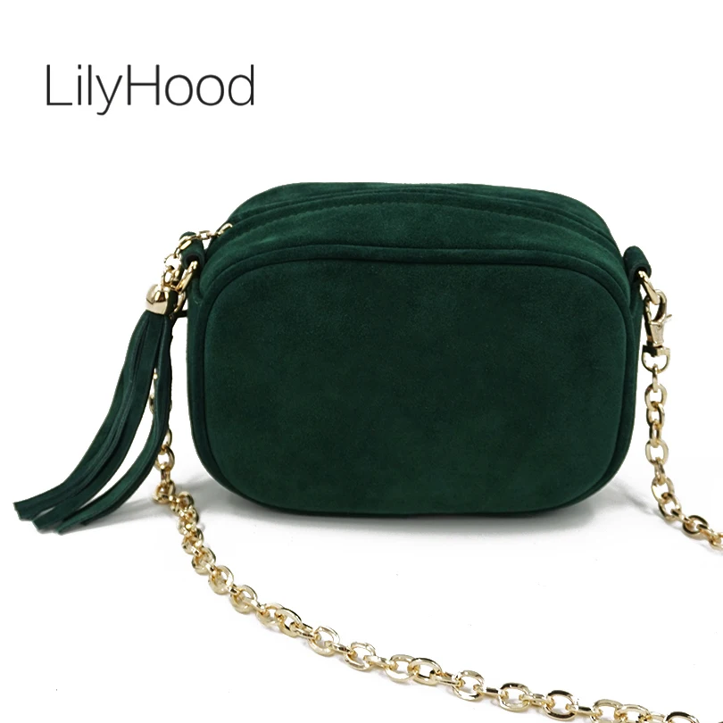 Женская сумка Кроссбоди LilyHood летняя зеленая мини из натуральной кожи с бахромой