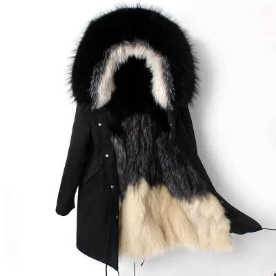 5 OFTBUY, длинная парка цвета хаки, зимняя куртка для женщин, натуральный мех, пальто серебристого цвета, Лисий мех, с капюшоном, с подкладкой, градиентная верхняя одежда, модная новинка - Цвет: 5