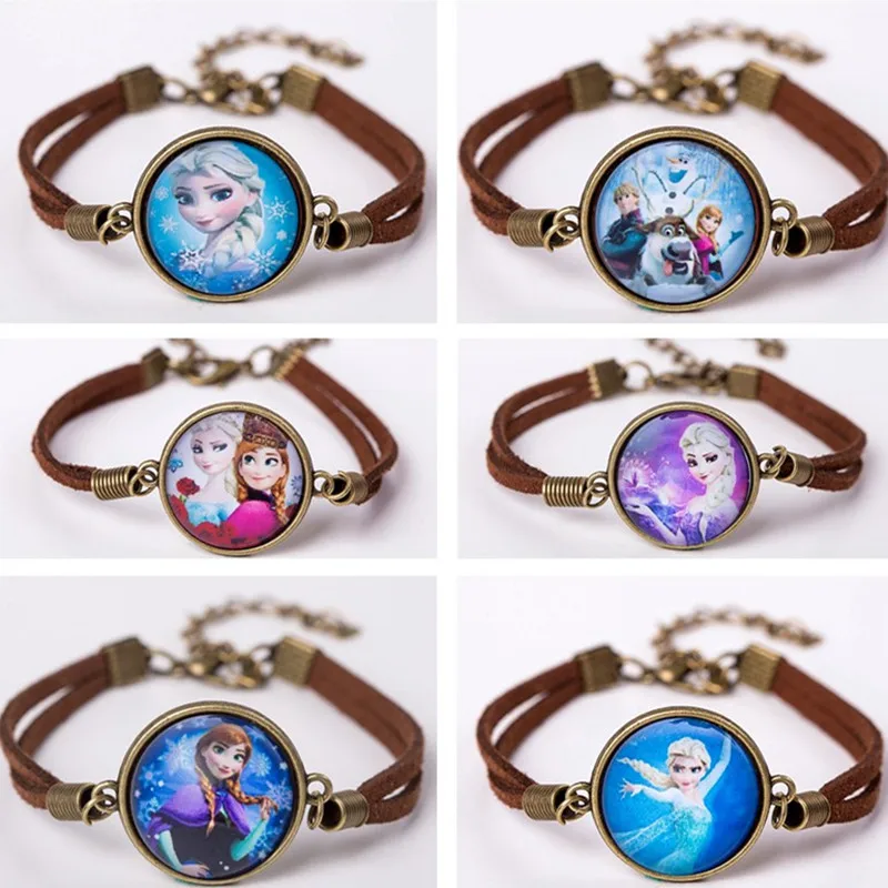 2017 Модный женский стеклянный браслет с шармом милый кожаный героями