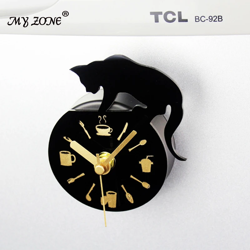 Творческий милый котенок Холодильник часы моды магнитного будильник оставить