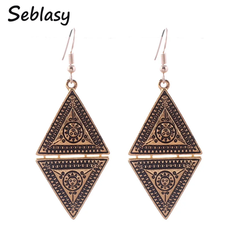 

Seblasy Punk Vintage Gold Silver Color Geometric Double Triangle Sun Flowers Dangle Earrings For Women Accessories Pendientes