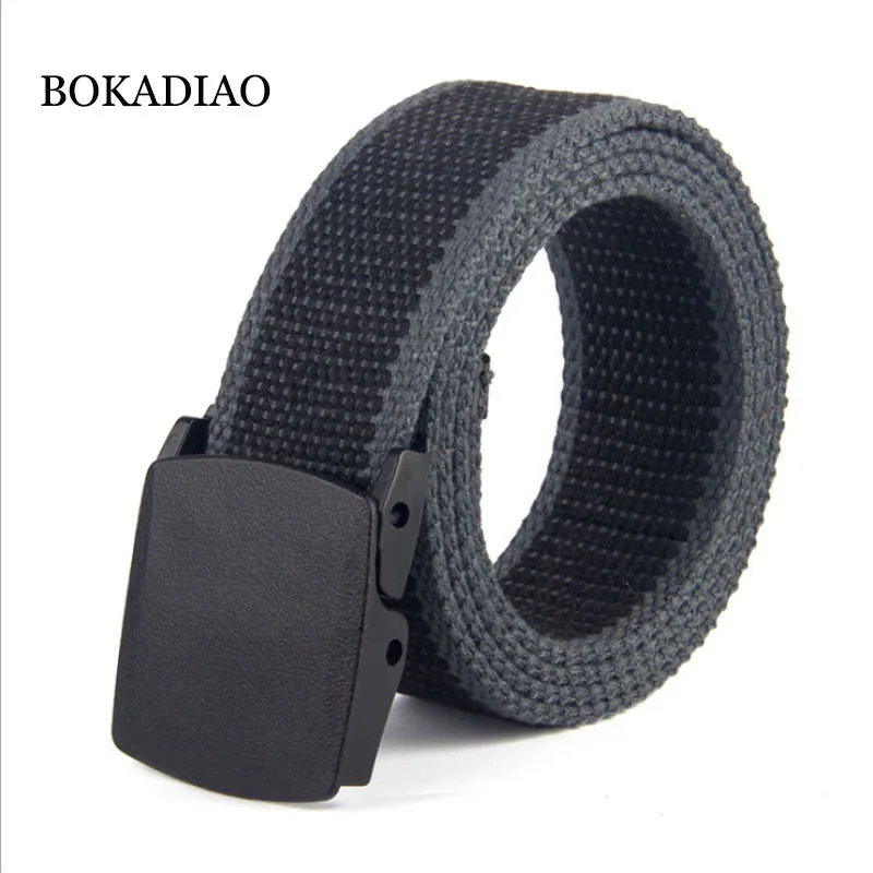 

BOKADIAO New Men&Women Canvas belt POM automatic buckle jeans belt Military Army tactical belts for Man luxury stripe strap male