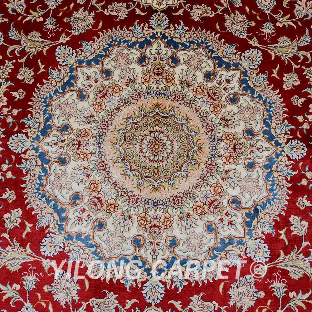 Yilong 5 'x 7 5' персидский шелковый ковер синий медальон изысканный ручной вязки