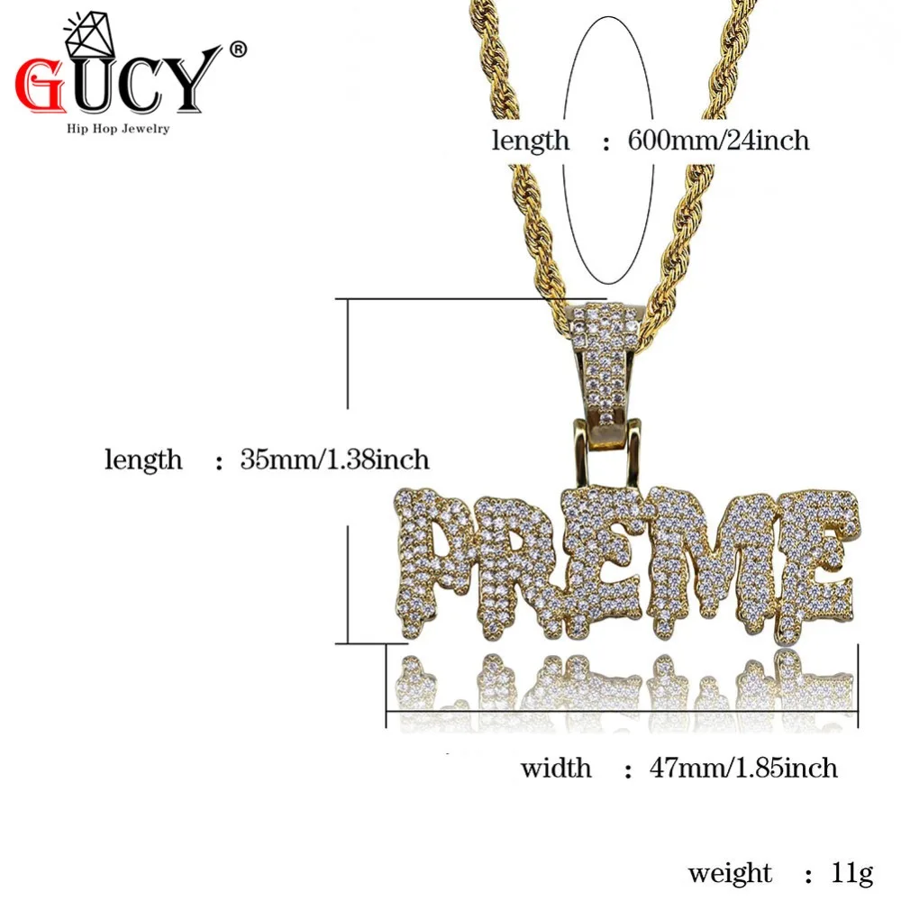 Кулон с надписью GUCY PREME ожерелье из кубинской цепи Майами микрозакрепкой фианита
