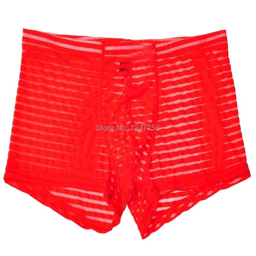 6Pcs/Lot  Men's Mesh Striped Boxer Cut Square Boxers Spun Yarn Short Pants Underwear Pouch Trunks