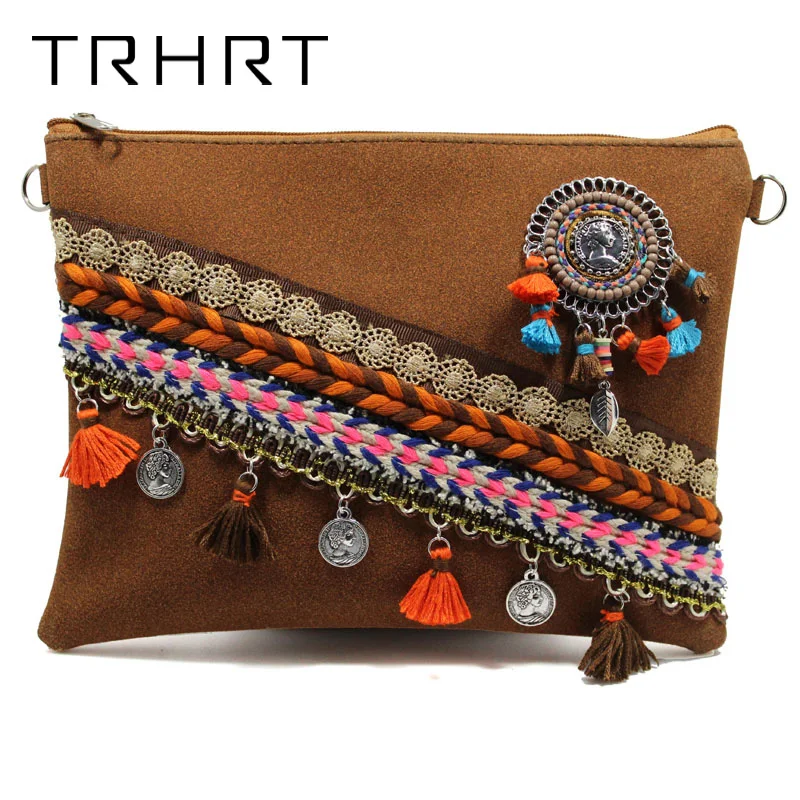

Coffee Hippie Boho Cross Body Bag Bohemian handBag Handmade Tassel Indian Luxury Nepal Silver Coin Shoulder Bag