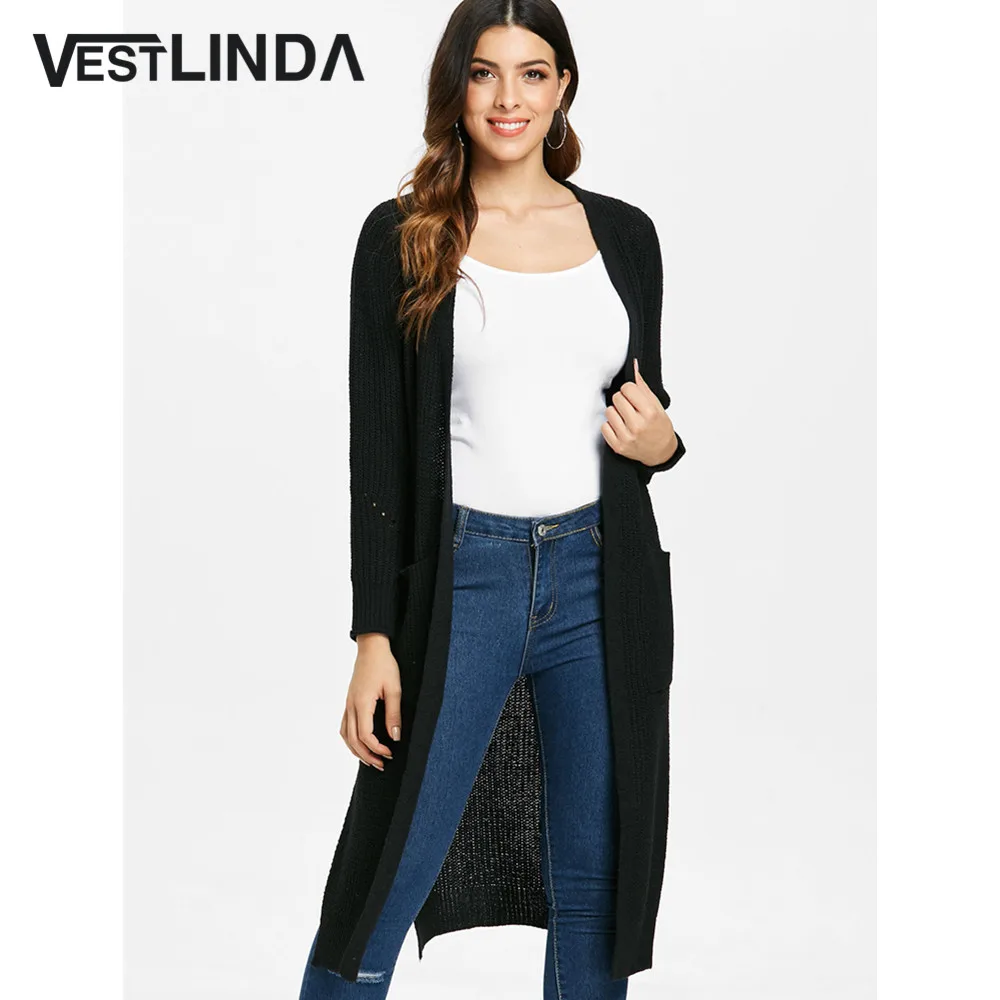 VESTLINDA Long Cardigan Side Slit Duster Knit Sweater Women Clothing Sleeves Female Cardigans 2018 Autumn |