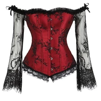 corset top bustier lingerie women with long sleeves renaissance plus size lace floral sexy costumes burlesque red black white