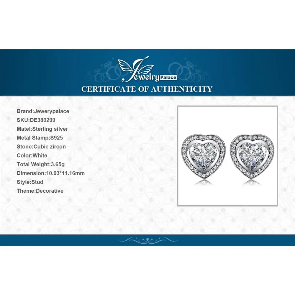 

JewelryPalace Love Heart CZ Stud Earrings 925 Sterling Silver Earrings for Women Girls Korean Earrings Fashion Jewelry 2021