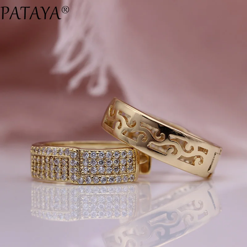 PATAYA, новинка 585, розовое золото, полые свисающие серьги для женщин, узор, белый, Круглый, натуральный циркон, благородные, уникальные, свадебные, модные ювелирные изделия