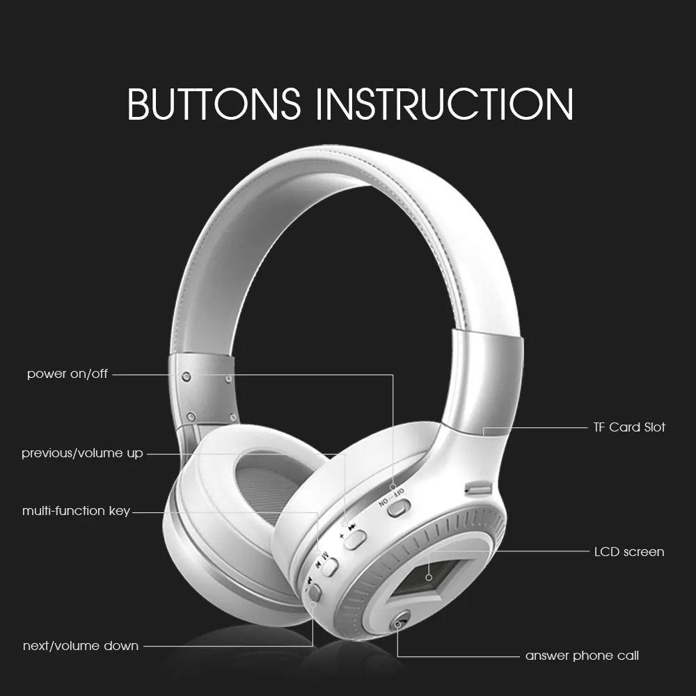 Wireless Headphones Stereo Bluetooth Headset Foldable Headphone blutooth Earphones With Mic FM TF For mobile phone Mp3 | Электроника