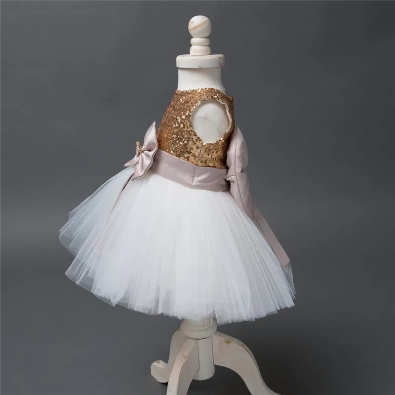 Kids Summer Baby Girl Infant Dress Toddler Gold Sequin Tutu Sisters Flower Gown Vestido for Children Birthday Party Event Wear | Детская