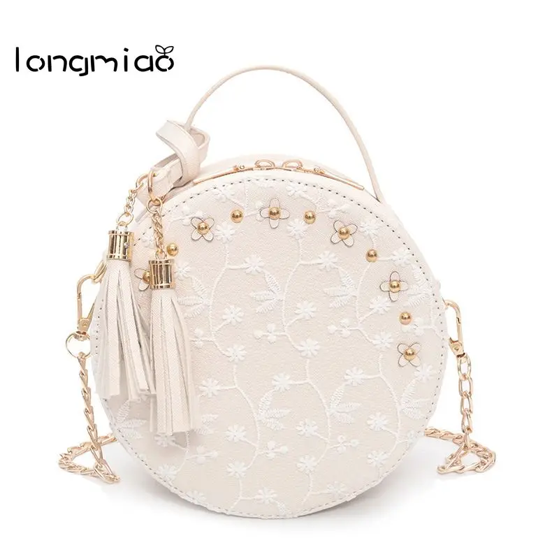 Longmiao милые новые кружевные круглые сумки высокого качества из искусственной