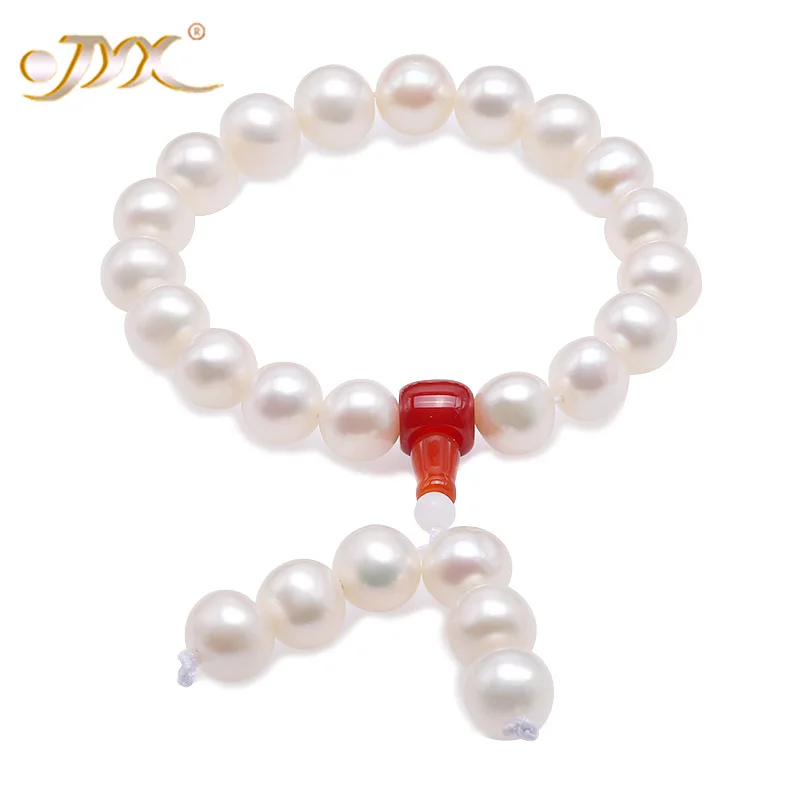 

JYX натуральный пресноводный жемчуг Jewelry-10.5-11mm белый плоский круглый настоящий культивированный жемчуг молитвенные бусы красный агат брасле...
