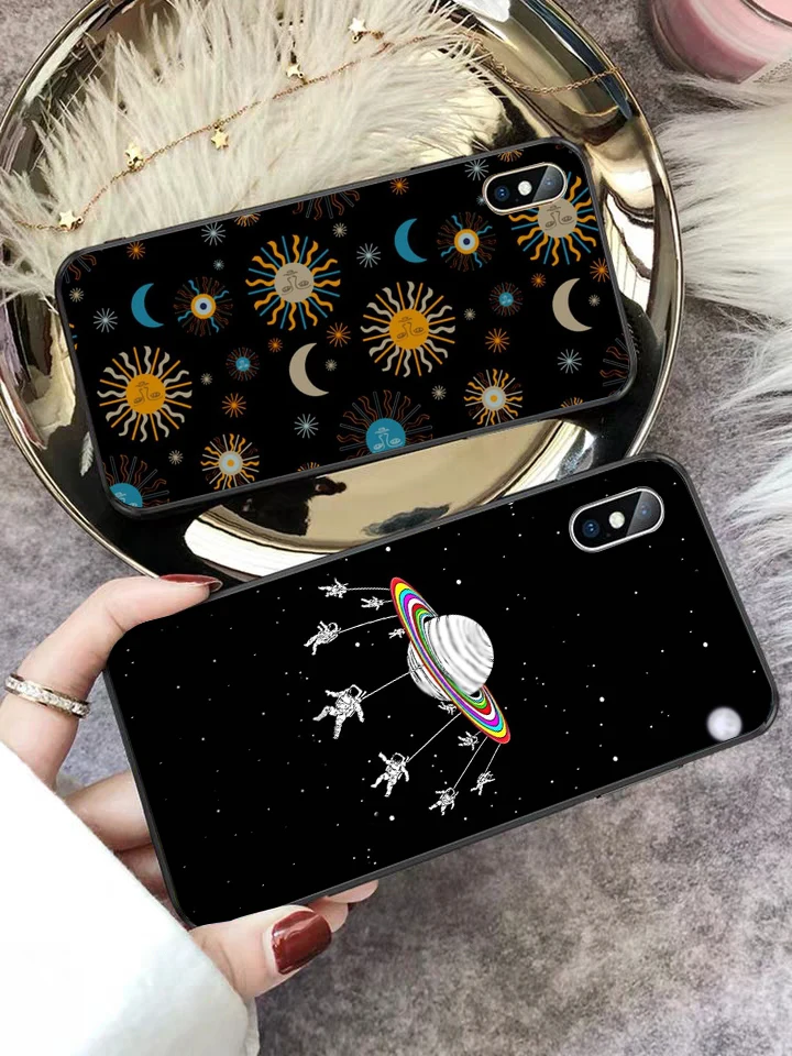 Космический звезды луна корабль астронавт силиконовый чехол для iPhone 5 5S 6 6S Plus 7 8 11