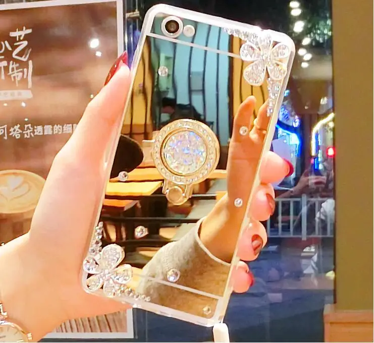 Для samsung Galaxy S5 S6 S7 край S8 S9 плюс Примечание 3 4 5 8 Diamond Держатель Силиконовый Зеркало