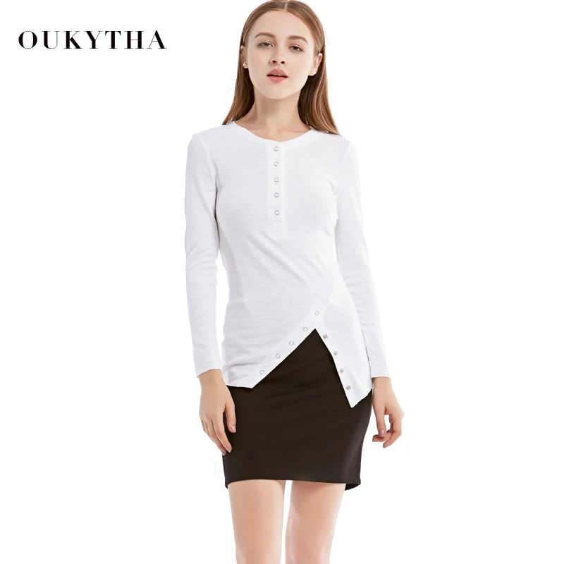 Oukytha осень 2017 г. Новый Повседневное круглым вырезом Футболки для девочек и Топы