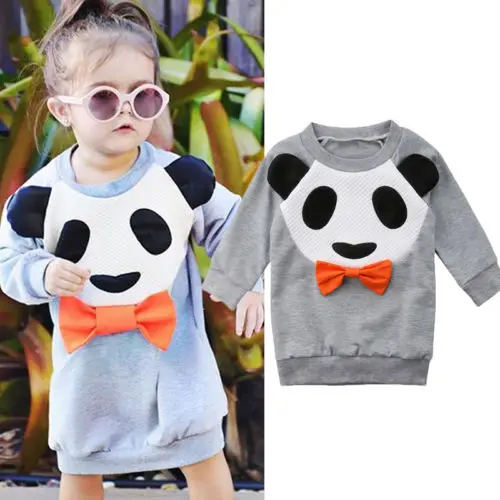 New Kid Girl Cartoon Panda Casual Hoode Sweatshirt Dress Clothes Princess Kids Baby jersey | Детская одежда и обувь