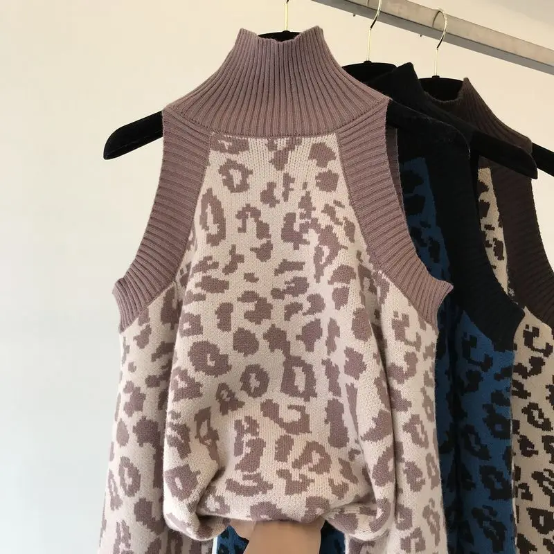 ALPHALMODA 2018 зимний женский сексуальный свитер с леопардовым принтом высоким