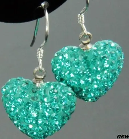 

5pair/lot silver plated Rhinestone clay micro pave disco mix multicolor Crystal Beads white Heart drop earrings r534