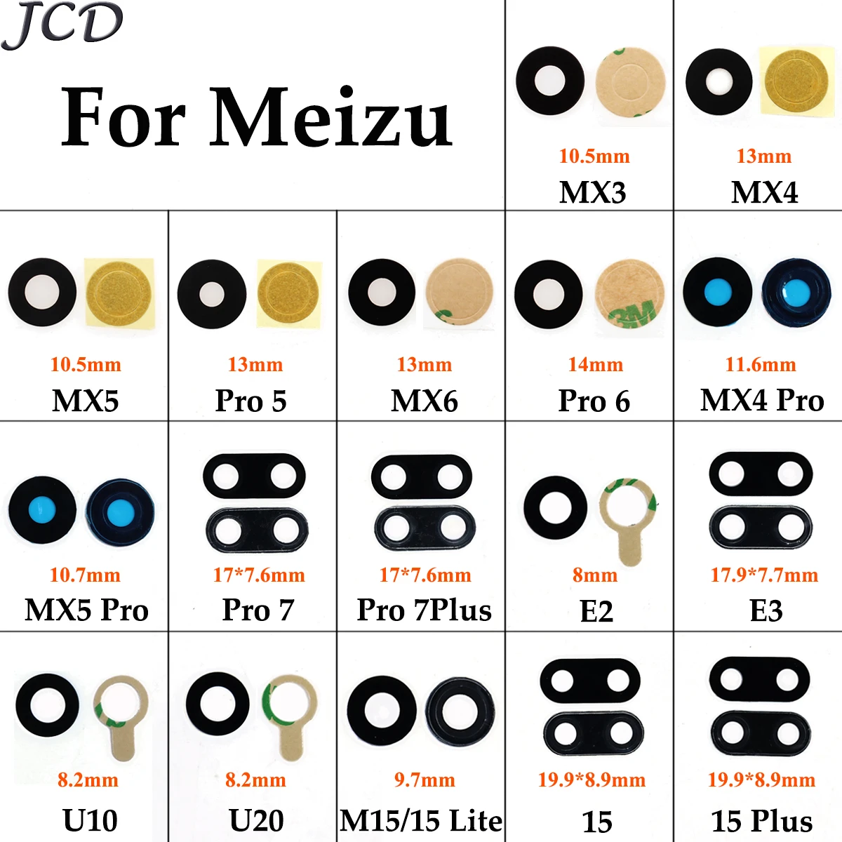 JCD 2 шт. стеклянный объектив для MEIZU MX3 MX4 MX5 MX6 Pro 5 6 7 E2 E3 U10 U20 15 lite 15 Plus задний объектив камеры задняя камера стеклянный объектив