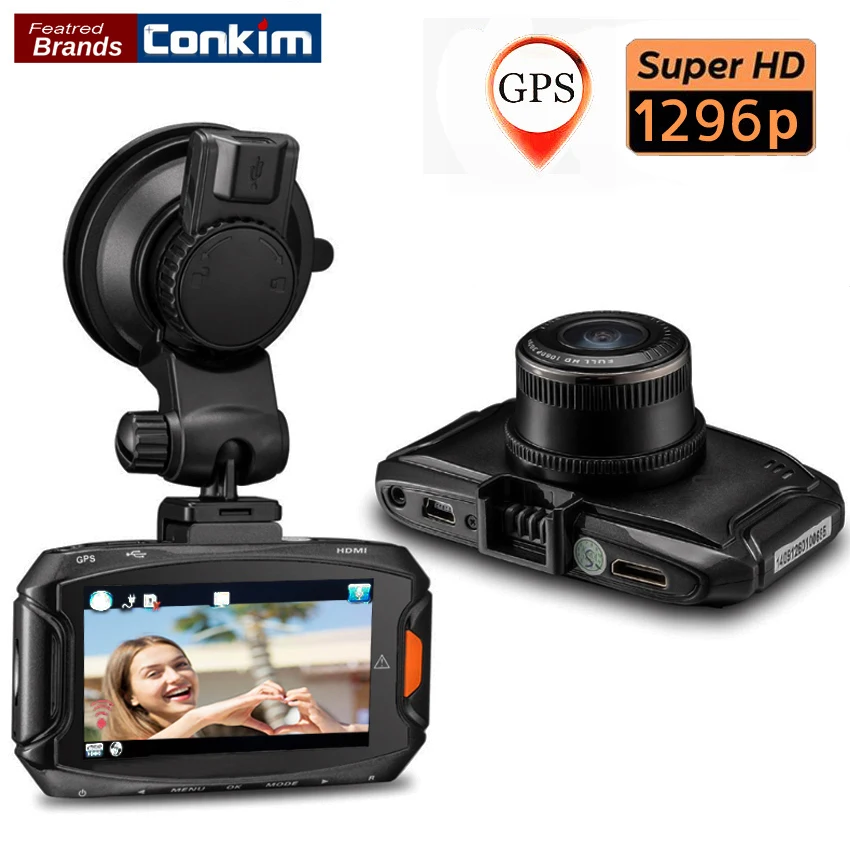 Conkim Car DVR Ambarella A7 Auto Video Recorder 1296P 170 Degree Wide Angle 2.7&quot LCD Dash Camera With GPS Multi-Languages GS90C |