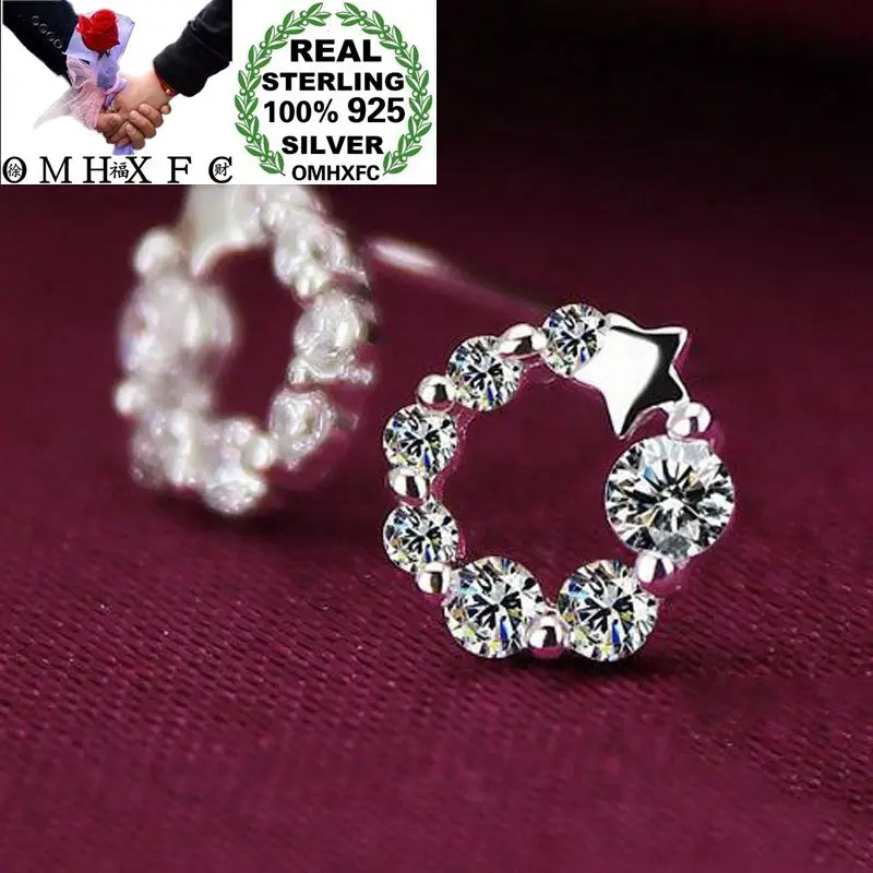 OMHXFC Wholesale European Fashion Woman Girl Party Wedding Gift Purple Star Zircon 100% S925 Sterling Silver Stud Earrings EN80 | Украшения
