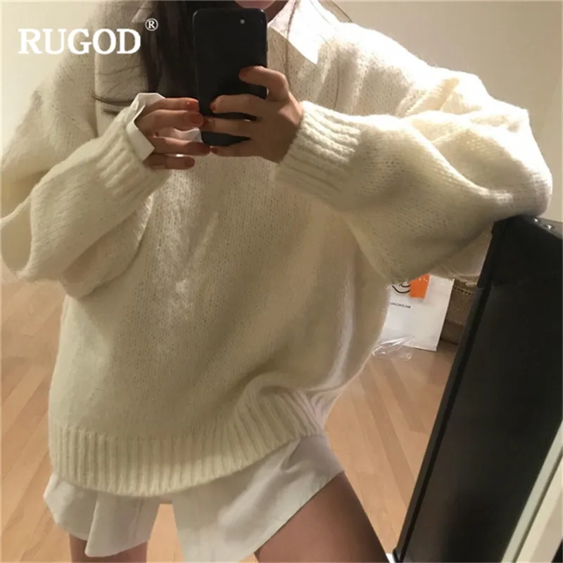 Женский плотный теплый свитер RUGOD повседневный однотонный пуловер с круглым