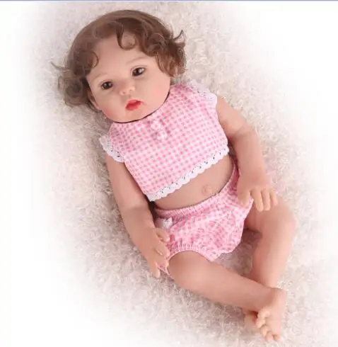 doll without bear NPKDOLL 17 дюймов полный Силиконовый Reborn Baby Lifelike девочка кукла Ванна игрушка милый Bebes reborn Boneca вьющиеся волосы дети подарок на день рождения - Цвет: doll without bear