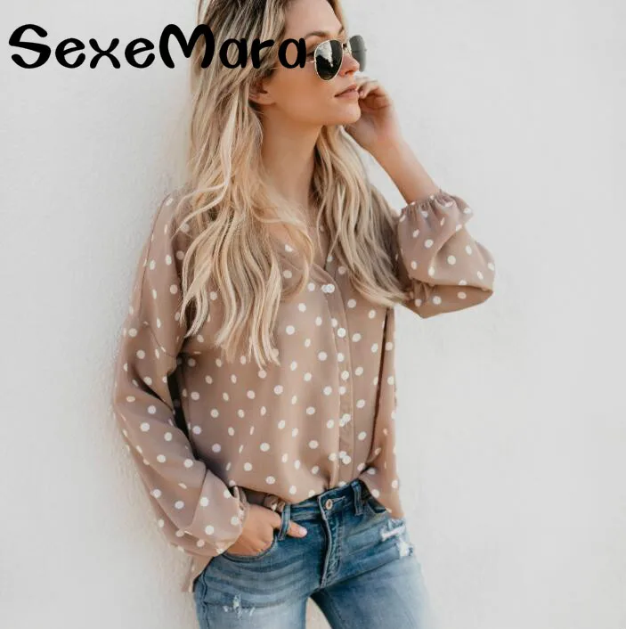 Лето Осень Женские топы рубашки Уличная Повседневная с v образным вырезом