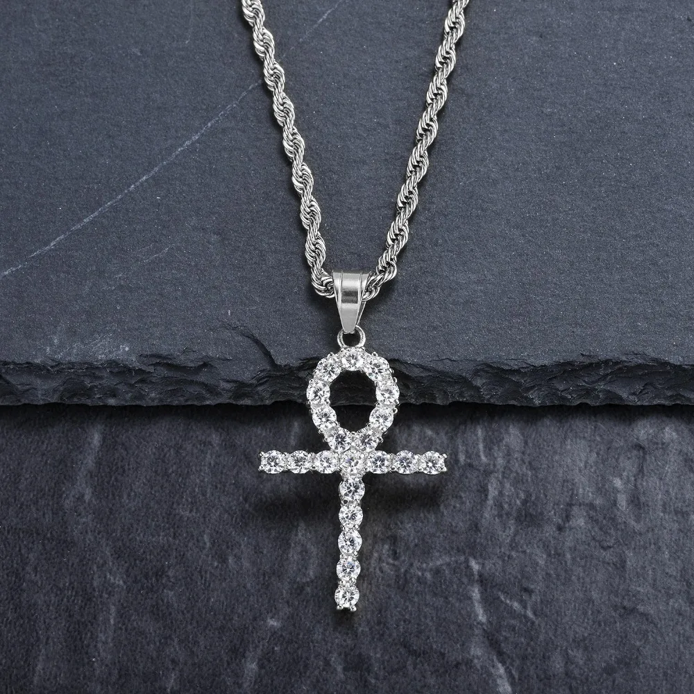 Cubic Zircon Crystal Small Cross Pendant Necklace Hip Hop Choker Golden Rope Chain Charm Women Men Jewelry Gift | Украшения и