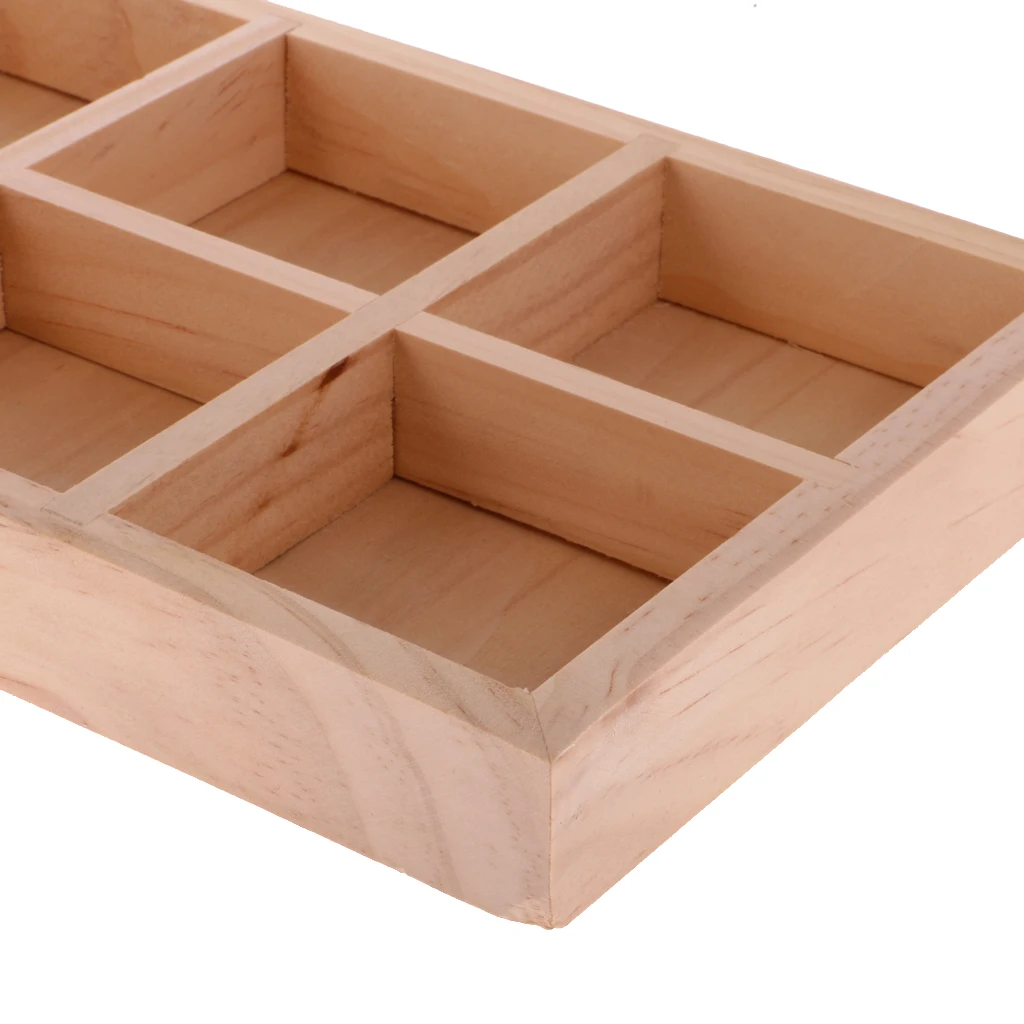 Unpainted Plain Wooden Tiny Tool Jewllery Storage Box 6 Grids Keepsake Gift | Украшения и аксессуары