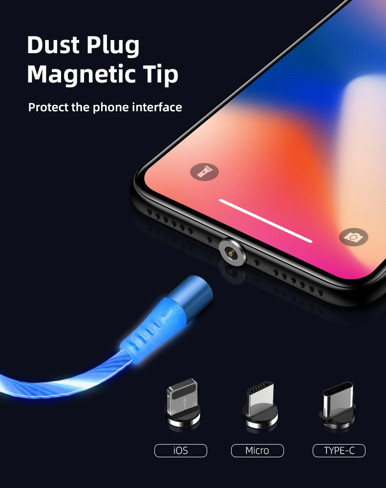 KingFriend Магнитный светодиодный светильник USB кабель передачи данных для быстрой зарядки зарядное устройство Micro USB кабель type C кабель для Xiaomi huawei iphone X