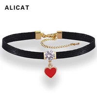 necklace crystal victorian vintage gothic velvet chocker red heart black rope clavicle short neck jewelry collar women