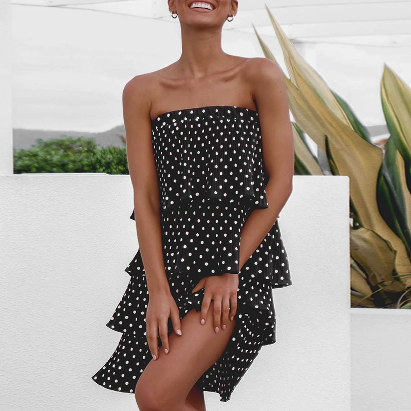 Polka Dot Multi-layer Stretch Women Skirts High Waist A-line Pleated White Ladies Midi Skirt Summer Style Casual Ruffles | Женская