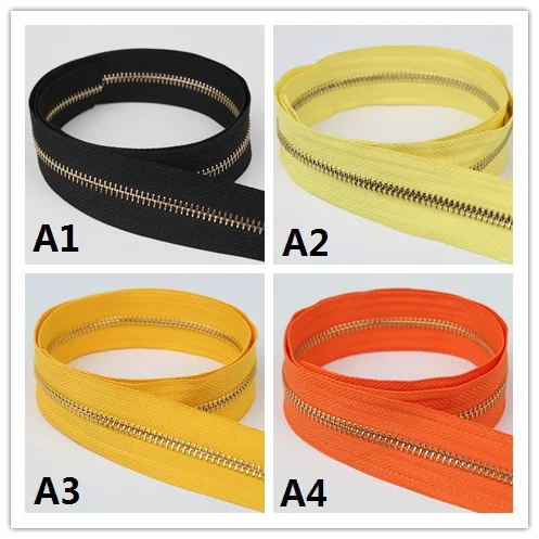 

single open-end golden metal zipper black yellow golden orange fuchsia purple high grade metal zipper roll 10 yards