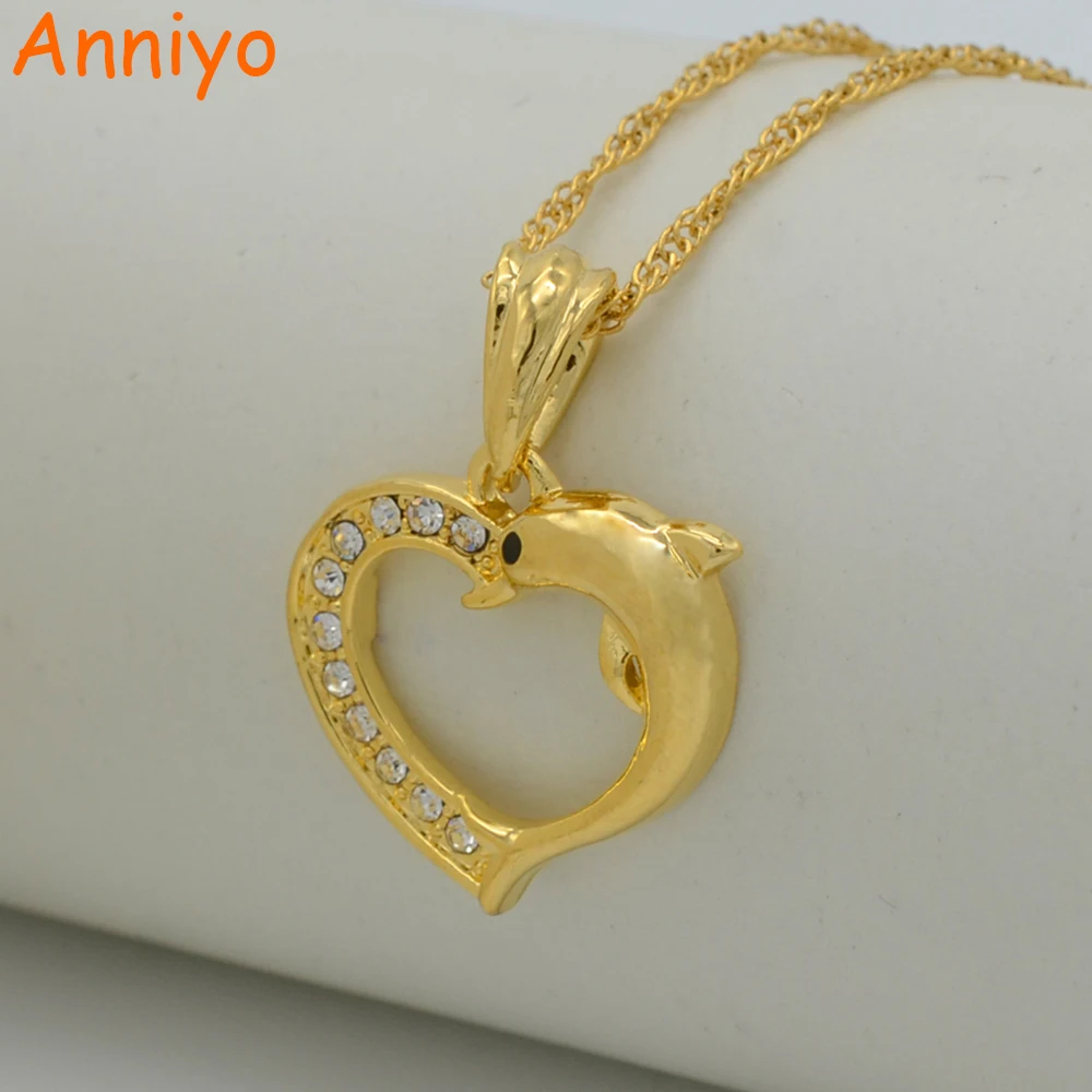 Anniyo/Сердце ожерелье с дельфинами подвески для женщин золотого цвета PNG ювелирные