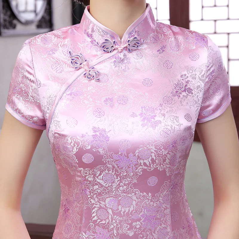 Традиционное розовое/Голубое/золотистое китайское платье женское длинное