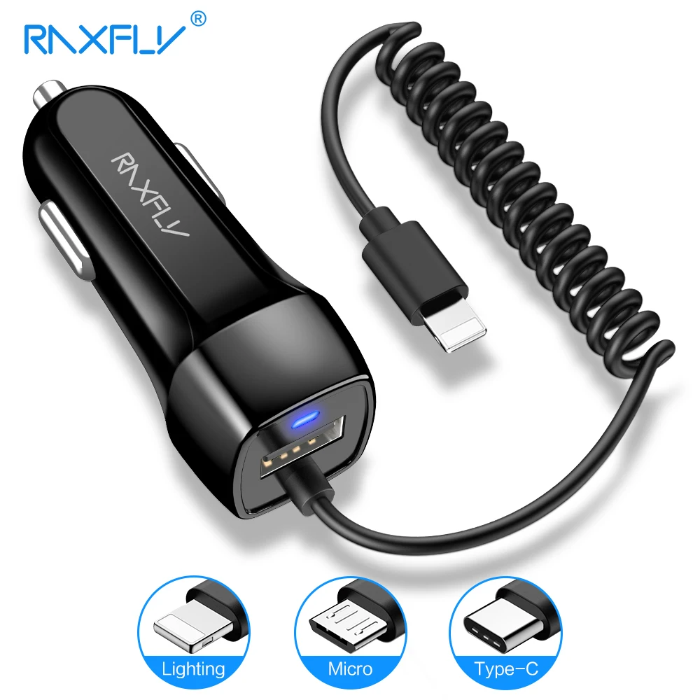 RAXFLY автомобильное зарядное устройство USB кабель для iPhone с кабелем Micor-USB