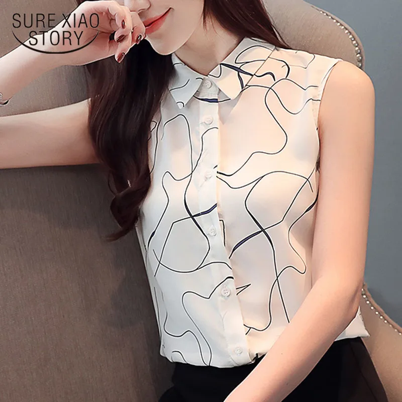 

Женская блузка с отложным воротником, тонкая рубашка без рукавов, офисная короткая блузка, модель 2021 50 на лето, 3391