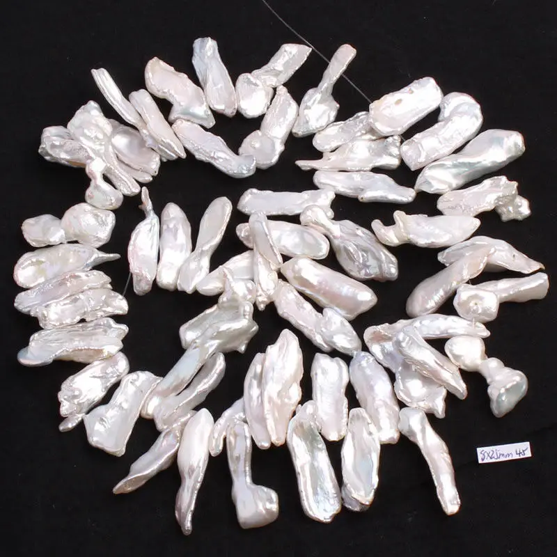 

High Quality 6x20-8x25mm White Natural Freshwater Pearl Irregular Shape DIY Gems Loose Beads Strand15" Jewelry Making w860