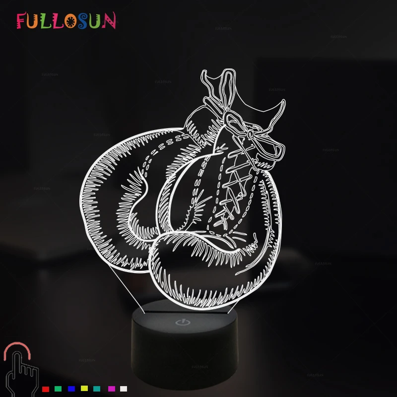 Ночник LED 3D иллюзия Лампа боксерская Золотая Модель USB Сенсорная лампа 7 цветов