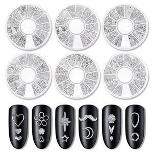 Смешанные искусственные серебряные 3D Звезды Луна металлические заклепки украшения для ногтей Аксессуары для маникюра подвески для ногтей сплав ювелирные шпильки